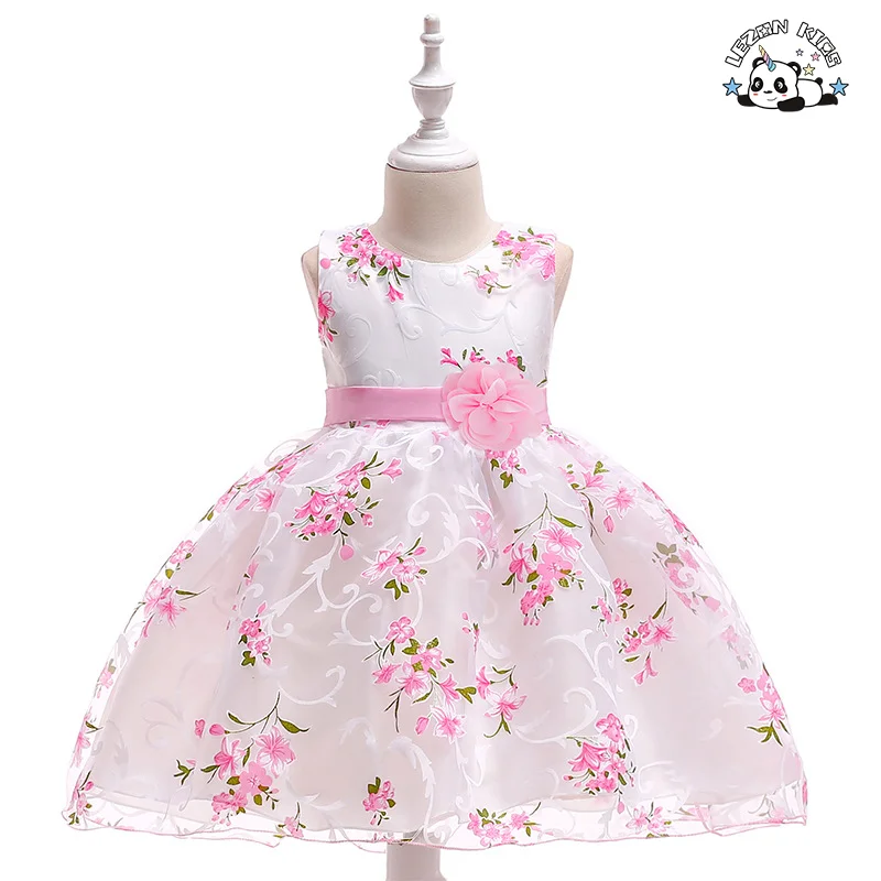 LEZONKIDS - Children Girl Clothing Kids Clothes Flower Girls Dress with Floral Print Wear Vendor Designers Summer Custom Wholesale Big Kids
